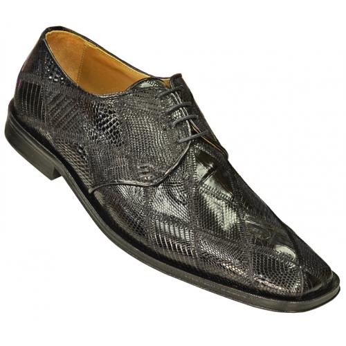 David Eden "Alba" Black Genuine Crocodile / Lizard Patchwork Shoes